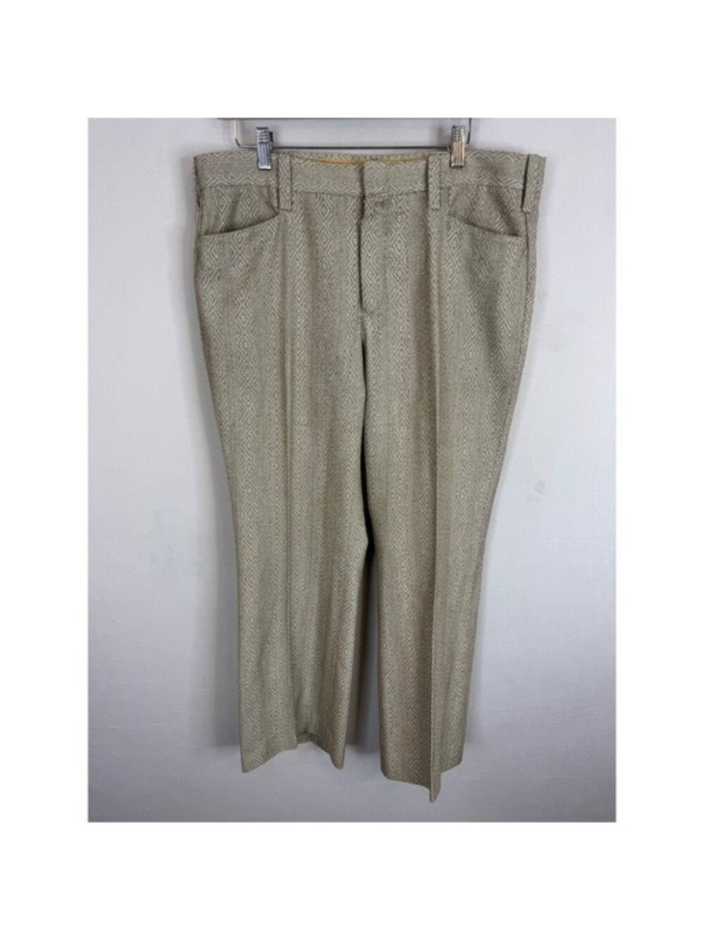 Vintage 70s Disco Aero Tan Diamond Geometric Trousers Mens 36x30